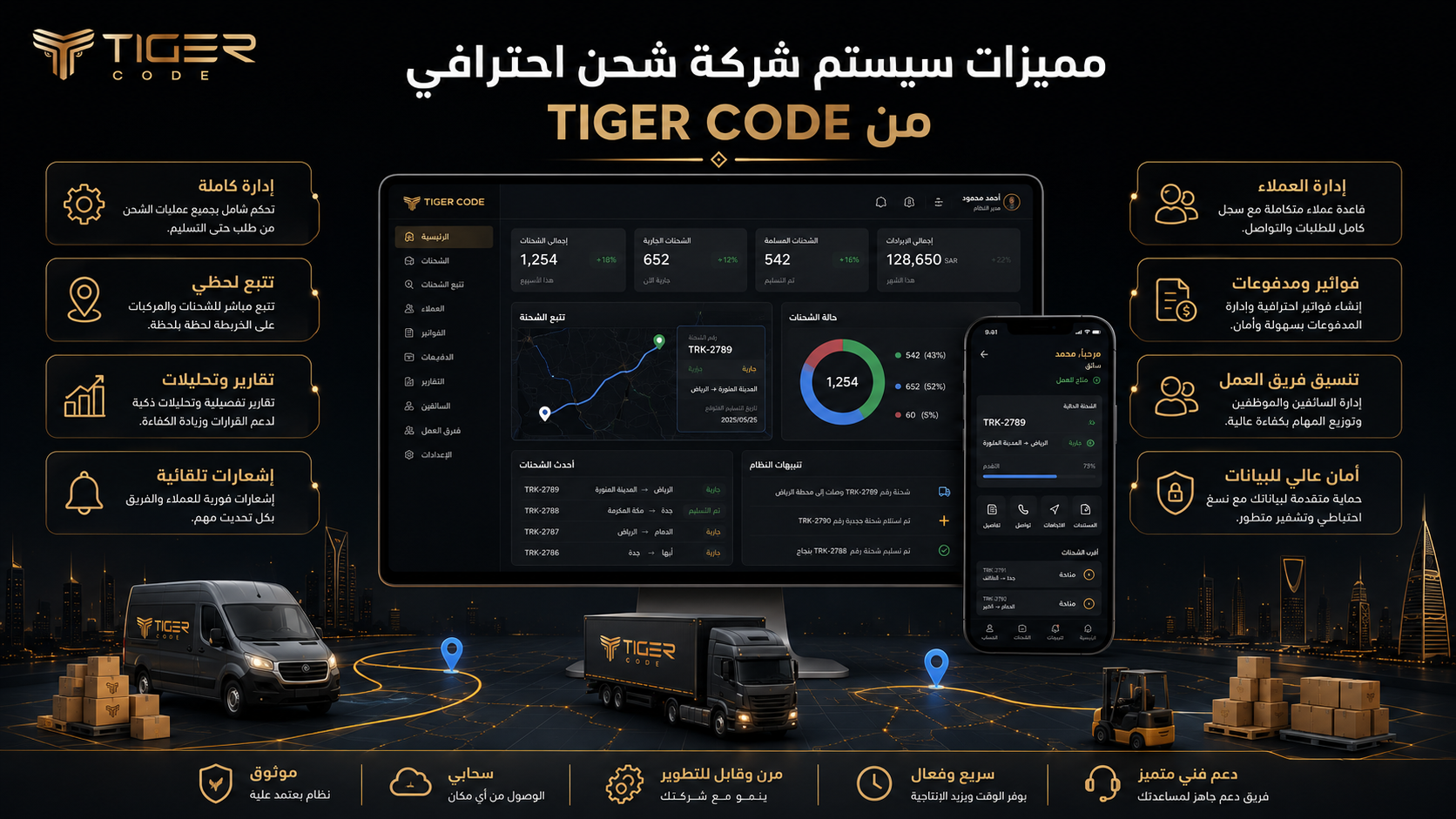 لوحة نظام شحن احترافي مع شاحنات
